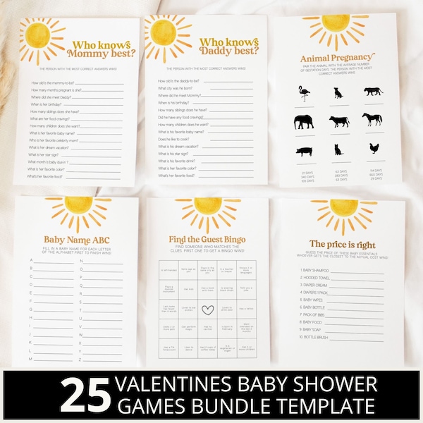 Here Comes the Son Baby Shower Games Bundle, 25 Baby Shower Games Bundle, Sun Baby Shower, Sunshine Baby Shower, Editable Games Bundle