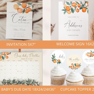 Little Cutie Baby Shower Invitation Bundle, Cutie Baby Shower Bundle, Orange Baby Shower Invitation , Citrus Baby Shower, Editable Template image 2