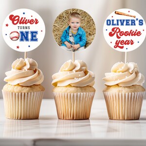 Rookie of the Year Birthday Cupcake Topper, Baseball Birthday cupcake Topper, Baseball Party Birthday Decor, Rookie Birthday, Template