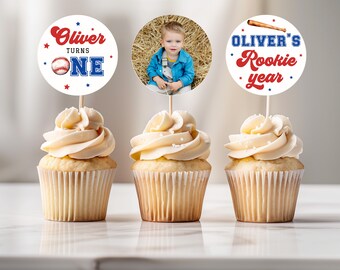 Rookie of the Year Birthday Cupcake Topper, Baseball Birthday cupcake Topper, Baseball Party Birthday Decor, Rookie Birthday, Template