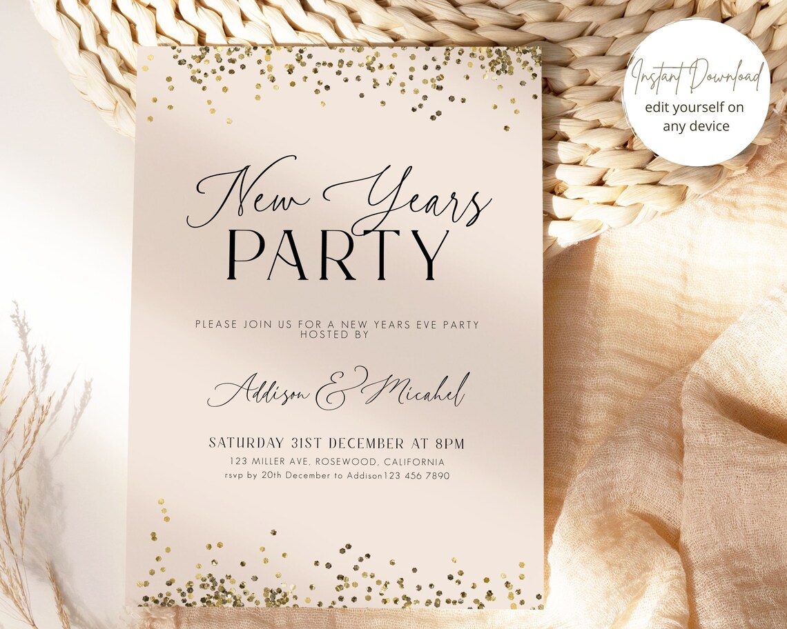 New Years Party Invitation, New Years Eve Party Invitation, New Years ...