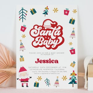 Santa Baby Baby Shower Invitation, Christmas Baby Shower Invitation, Santa Baby Shower, Winter Baby Shower, Christmas Baby Shower, Editable