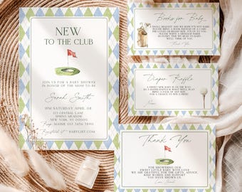 New to the Club Baby Shower Invitation Suite, Golf Baby Shower, Let's Par-tee Baby Shower, Little Putter, Boy Baby Shower, Canva Template