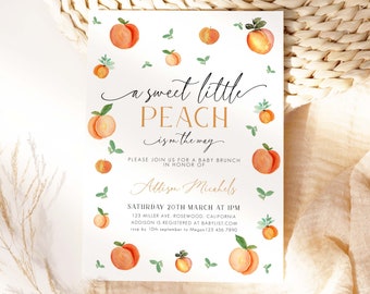 Sweet Little Peach Baby Shower Invitation, Little Peach Baby Shower Invitation, Peach Baby Shower Invite, Baby Brunch, Editable, J101