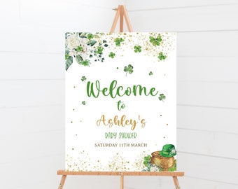St Patrick's Baby Shower Welcome Sign, Shamrock Welcome Sign, Baby Shower Decor, Shamrock Sign, Editable Template, Instant Download