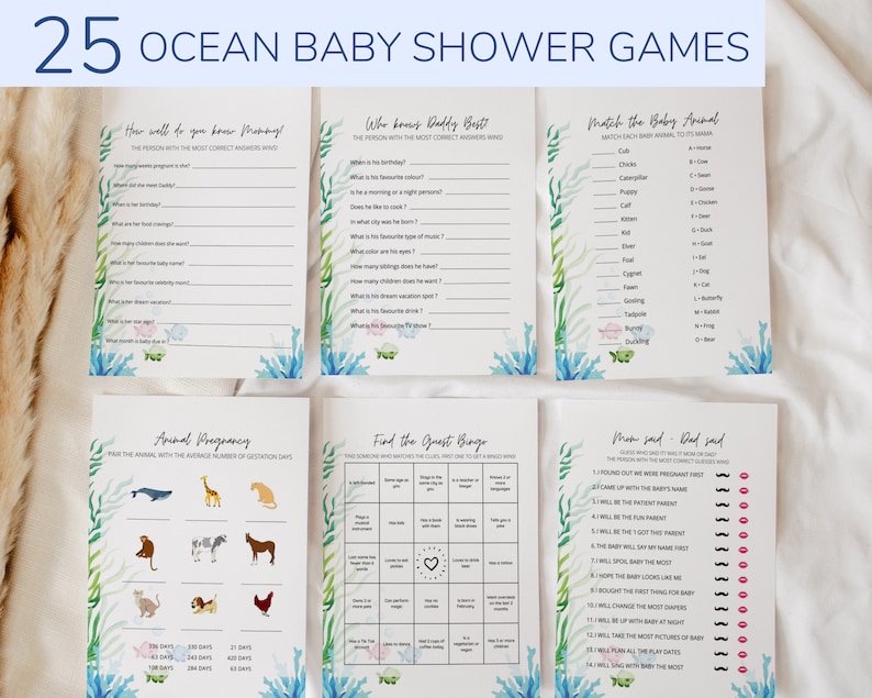 Ocean Theme Baby Shower Games Bundle 25 Under the Sea Baby Etsy