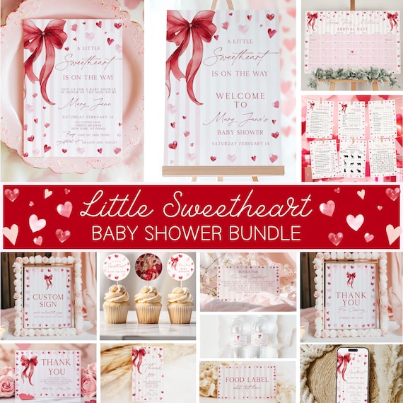 Stripe Little Sweetheart Baby Shower Bundle, Sweetheart Baby Shower, Stripe Hearts Baby Shower Shower, Shower Decorations, Canva Templates