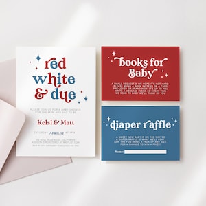 Rot, Weiß und Due, Babyparty-Einladungs-Set, 4