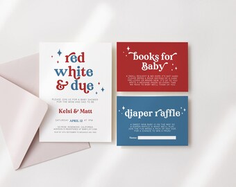 Red White and Due Baby Shower Invitation Set, 4th of July Baby Shower Invite, 4th July Baby Shower, Patriotic Shower, American Baby Shower