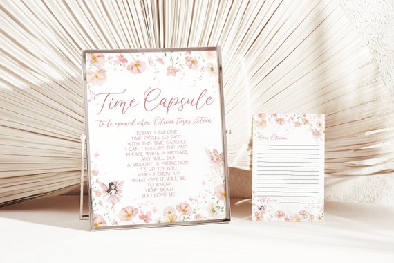 Fairy First Time Capsule, Fairy 1st Birthday Time Capsule, Fairy Birthday Decor, Enchanted Theme 1st Birthday Decor, Girl Birthday, Template