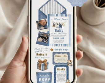 Blue Jean Baby Shower Invitation Website, Western Blue Jean, Canva Invitation Website Template (Digital Download)