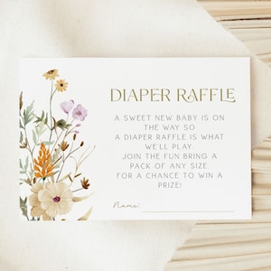 Spring Flowers Diaper Raffle Card, Wildflower Baby shower Diaper Raffle Card, Baby Shower Diaper Raffle Card, Editable Template image 1