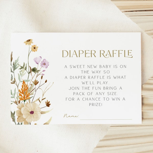 Spring Flowers Diaper Raffle Card, Wildflower Baby shower Diaper Raffle Card, Baby Shower Diaper Raffle Card, Editable Template