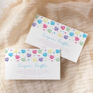 Conversation Hearts Valentines Windel Tombola Karte, Valentine Baby Shower, Baby Shower Windel Tombola Karte, bearbeitbare Vorlage