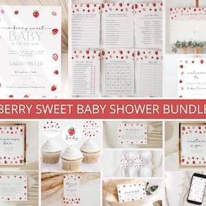 Strawberry Baby Shower Invitation Bundle, Berry Sweet Baby Shower Bundle, Berry Baby Shower Invitation , Summer Baby Shower Invitation