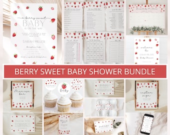 Strawberry Baby Shower Invitation Bundle, Berry Sweet Baby Shower Bundle, Berry Baby Shower Invitation , Summer Baby Shower Invitation