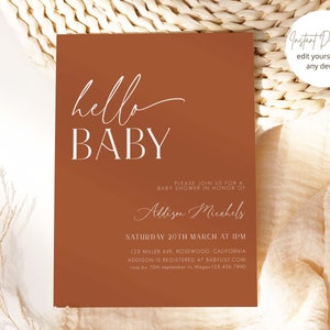 Terracotta Baby Shower Invitation, Burnt Orange Baby Shower Invitation, Minimal Baby Shower Invite, Minimal Baby Shower Invitation, Editable image 2