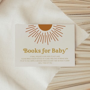 Hier komt de zon boeken voor babykaart, zonneschijn baby shower boeken kaart, baby shower boeken voor baby kaart, bewerkbare sjabloon
