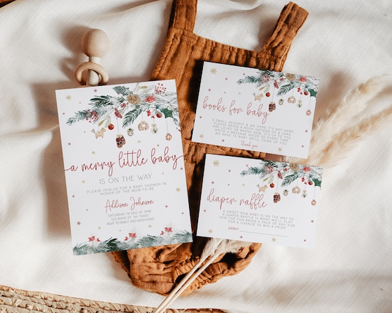 A Merry Little Baby Shower Invitation, Christmas Baby Shower Invite, Christmas Shower Invitation, Winter Baby Shower, Neutral, Template