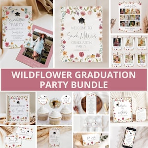 Wildflower Graduation Invitation Bundle, Graduation Party Bundle, Wildflower Grad Party Invite, Graduation Party Decor, Floral, Template