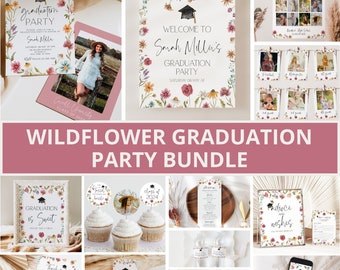 Wildflower Graduation Invitation Bundle, Graduation Party Bundle, Wildflower Grad Party Invite, Graduation Party Decor, Floral, Template