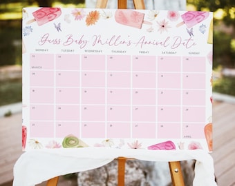 She's Ready to Pop Popsicle Calendar, Popsicle themed Sign, Guess Baby's Arrival,  24x18", 36x24", Editable Template
