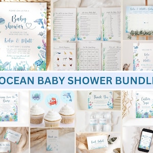 Ocean Baby Shower Bundle, Under the Sea Baby Shower Bundle, Ocean Baby Shower Invitation, Ocean Baby Shower Decor, Baby Shower Bundle