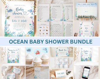 Ocean Baby Shower Bundle, Under the Sea Baby Shower Bundle, Ocean Baby Shower Invitation, Ocean Baby Shower Decor, Baby Shower Bundle