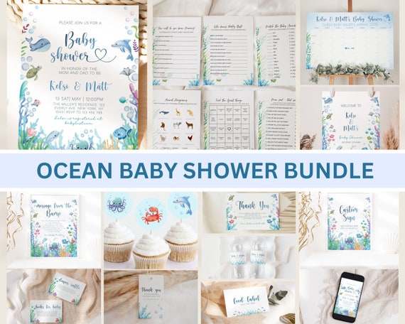 Ocean Baby Shower Bundle, Under the Sea Baby Shower Bundle, Ocean Baby  Shower Invitation, Ocean Baby Shower Decor, Baby Shower Bundle 