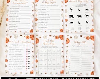 Little Pumpkin Baby Shower Games Bundle, Pumpkin Baby Shower Games, Fall Shower Games, Autumn Baby Shower, Editable Template