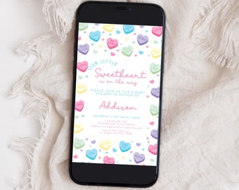 Conversation Hearts Baby Shower Invitation, Little Sweetheart, Valentine Baby Shower Invitation, Conversation Hearts Baby Shower Evite