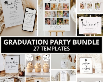 Paquete de invitaciones de graduación, paquete para fiesta de graduación, invitación para fiesta de graduación, decoración para fiesta de graduación, graduación de secundaria, plantilla