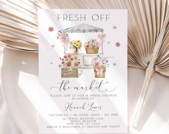 Fresh Off The Market Bridal Shower Invitation, Farmers Market Bridal Shower Invite, Off the Market Bridal Shower Invite, Canva Template