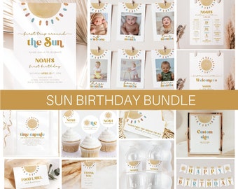 First Trip Around The Sun Bundle, Sunshine Birthday Bundle, Sun Birthday Invitation Bundle, Sunshine 1st Birthday Invite, Boy 1st Birthday