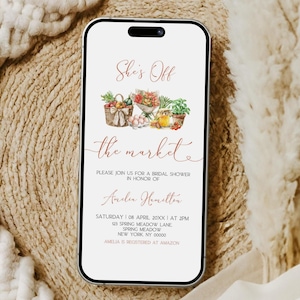 She&#39;s Off The Market Bridal Shower Evite, Farmers Market Bridal Shower Evite, Off the Market Bridal Shower Invite, Canva Template