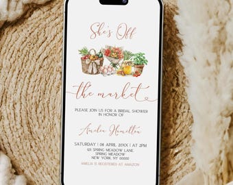 She's Off The Market Bridal Shower Evite, Farmers Market Bridal Shower Evite, Off the Market Bridal Shower Invite, Canva Template