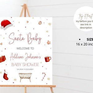 Santa Baby Shower Welcome Sign, Christmas Baby Shower Decorations, Winter Baby Shower Decor, Santa Baby Welcome Sign, Editable Template image 2