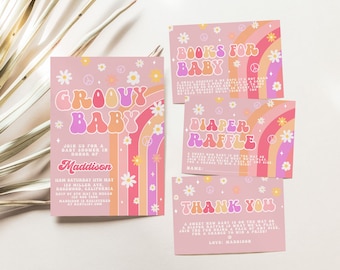 Groovy Baby Baby Shower Invitation, Groovy Baby Shower Invite, Retro Baby Shower Invitation, Hippie Baby Shower, Editable Template