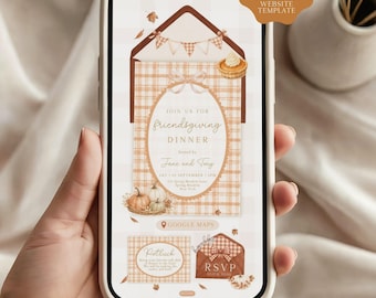 Friendsgiving Dinner Invitation Website,Thanksgiving,  Canva Invitation Website Template (Digital Download)