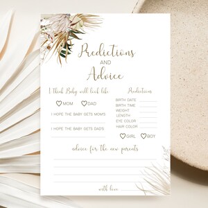 Boho Baby Shower Predictions and Advice Printable, Boho Words of Wisdom, Printable PDF 5x7