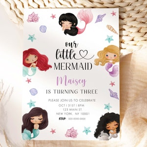 Mermaid Birthday Invitation Editable , Mermaid Birthday Invitation, Mermaid Birthday Invite, Little Mermaid Invitation, Editable