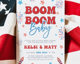 Boom Boom Baby Shower Invitation, 4th of July Baby Shower Invite, 4th July Baby Shower, Patriotic Shower, American Baby Shower, Template
