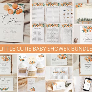 Little Cutie Baby Shower Invitation Bundle, Cutie Baby Shower Bundle, Orange Baby Shower Invitation , Citrus Baby Shower, Editable Template image 1