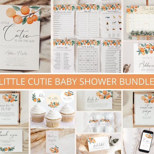 Little Cutie Baby Shower Invitation Bundle, Cutie Baby Shower Bundle, Orange Baby Shower Invitation , Citrus Baby Shower, Editable Template