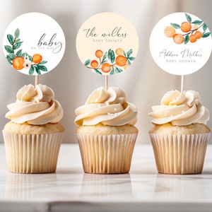 Little Cutie Baby Shower Cupcake Topper, Little Cutie Baby Shower Cupcake Topper, Orange Baby Shower Cupcake Topper, Decor, Template