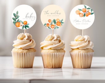 Little Cutie Baby Shower Cupcake Topper, Little Cutie Baby Shower Cupcake Topper, Orange Baby Shower Cupcake Topper, Decor, Template