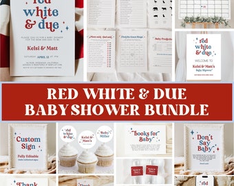 Red White and Due Invitation Bundle, 4th of July Baby Shower Bundle, Red White and Due Baby Shower Invite, Baby Shower Decor, Template