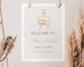 Neutral Baby Shower Welcome Sign, Minimal Baby Shower Welcome Sign, Modern Baby Shower Decor, Beige, Bassinet, Gender Neutral, Template