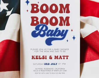 Boom Boom Baby Shower Invitation, 4th of July Baby Shower Invite, 4th July Baby Shower, Patriotic Shower, American Baby Shower, Template