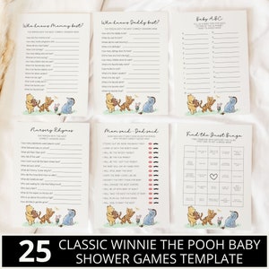 Pacchetto giochi classico Winnie the Pooh Baby Shower, Giochi Pooh Baby Shower, Baby Shower neutro, Winnie Baby Shower, Pacchetto giochi modificabili